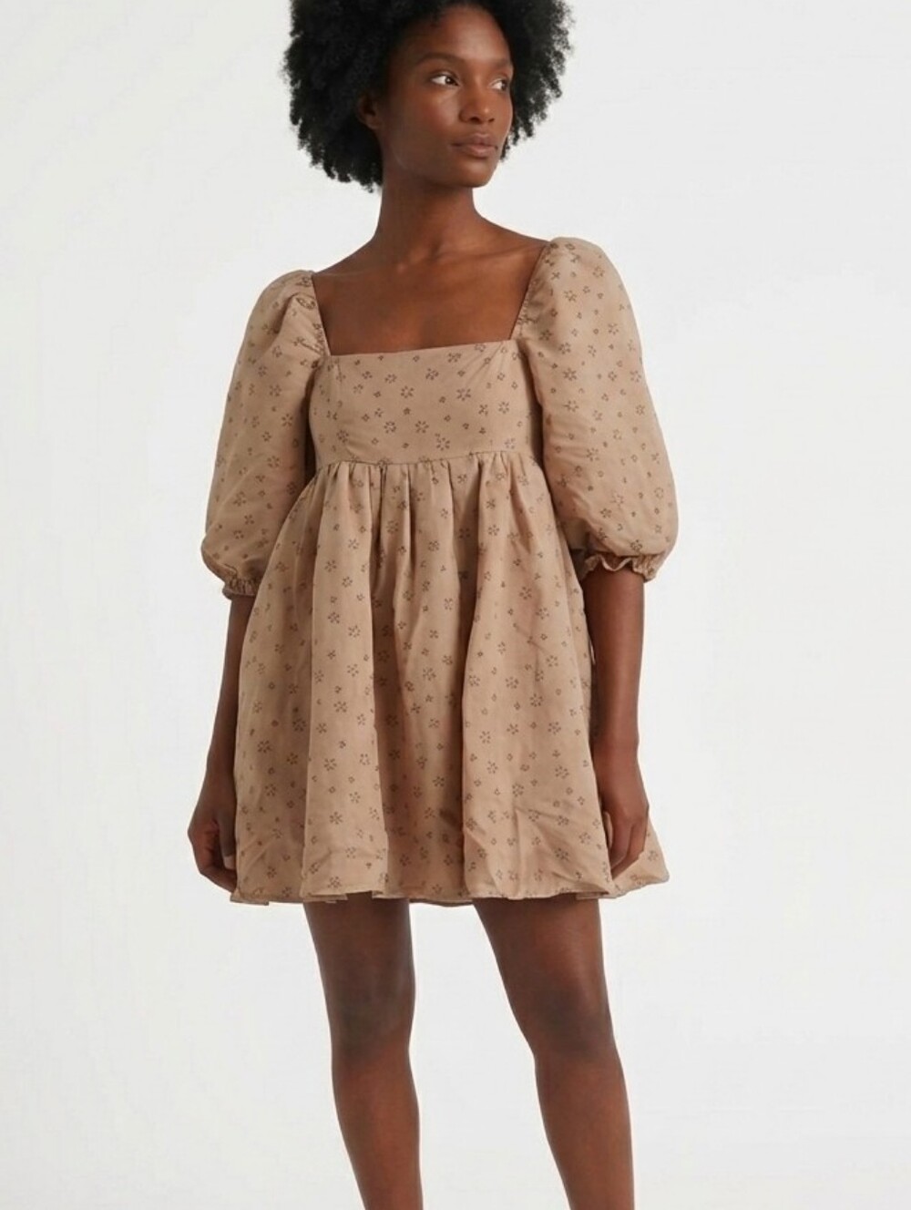 Storia Star Print Celestial Puff Sleeve Babydoll Mini Dress - Size Medium